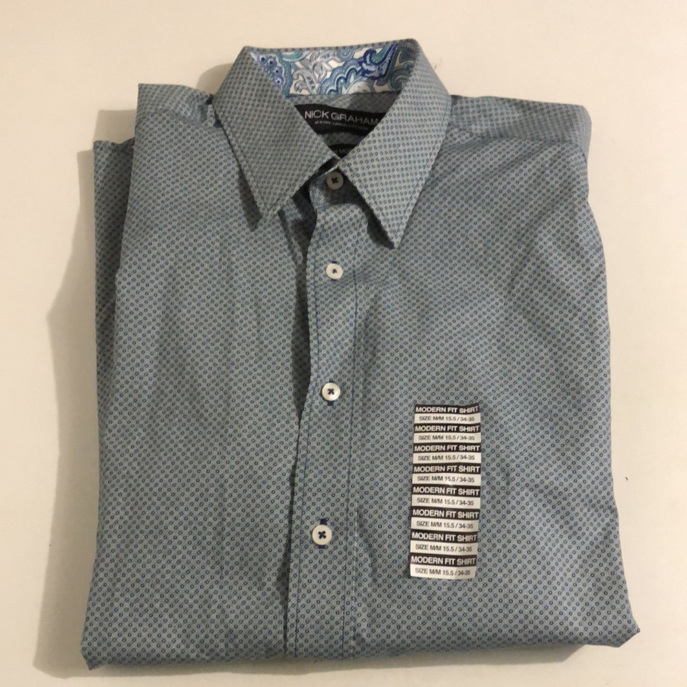 Nick Graham Long Sleeve Dress Shirt: LT Navy